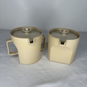 Vintage Tupperware Cream and Sugar Bowl Set Cream Lids 1414 -2 & 1415 Almond